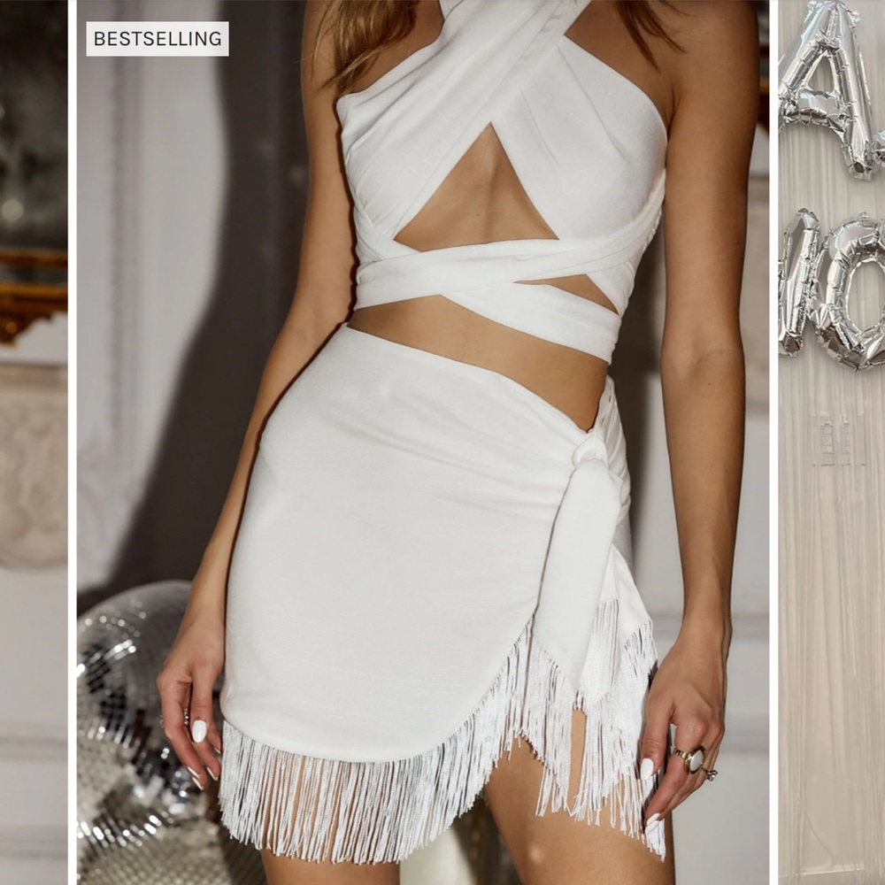NWT 🤍 12th Tribe Paloma Wrap Top & Rosalina White Fringe skirt
